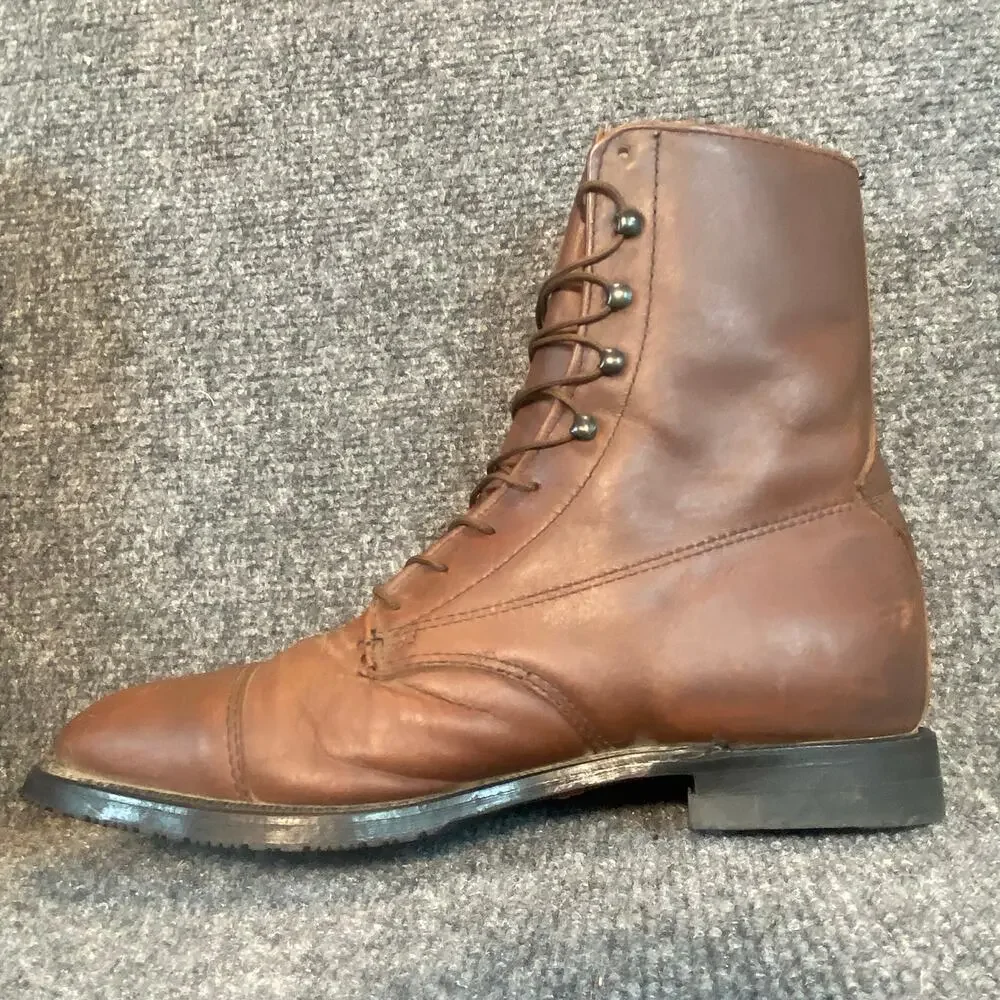 Vintage Grand Prix Brown Leather Lace Up Riding Paddock Boots Mens 7.5 USA 6998